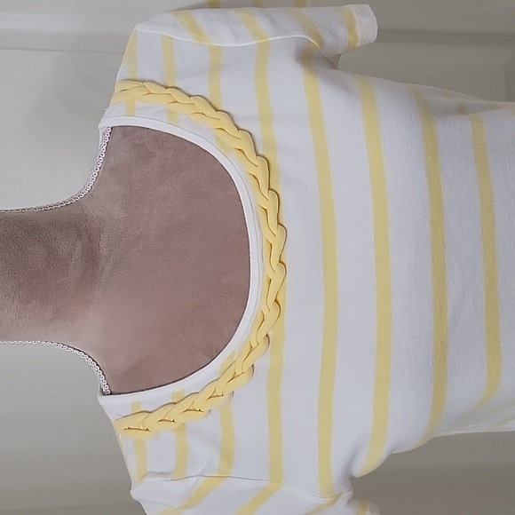 Talbots, Size S Yellow & White Striped Pima Cotton Tee with Braid Accent - Picture 2 of 10